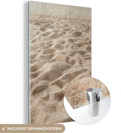MuchoWow® Glasschilderij 120x180 cm - Schilderij acrylglas - Zand - Strand - Zomer - Foto op glas - Schilderijen