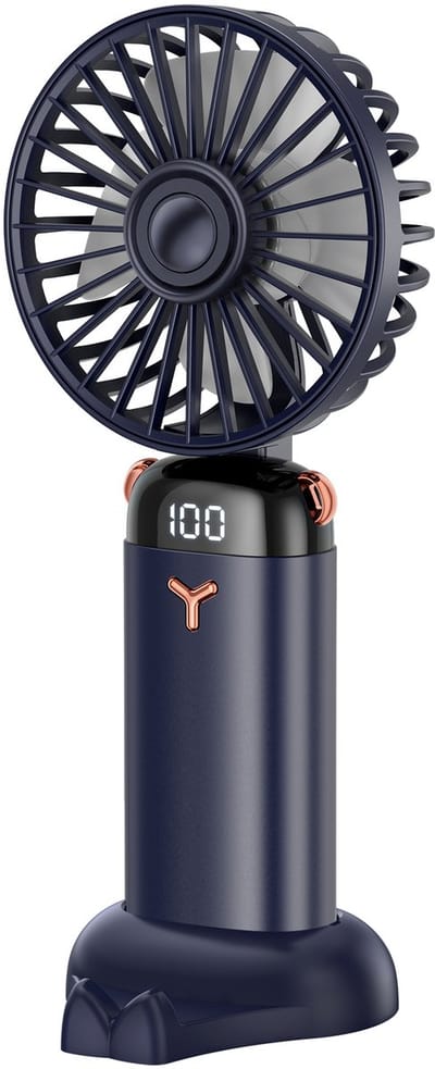 Draagbare handventilator, ventilator op batterijen met voetstuk, 8 uur batterijduur, digitaal display, 5 snelheidsstanden, 90° verstelbaar, oplaadbare miniventilator, geschikt voor zowel binnen- als buitengebruik.