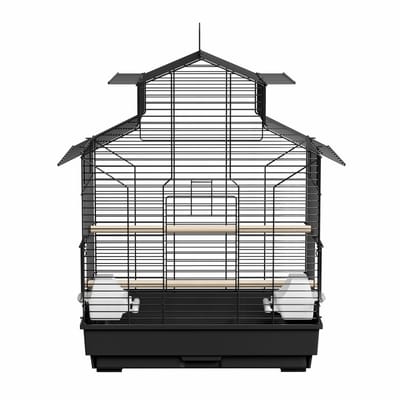ACXIN Vogelkooi - Zwart Metalen Vogelkooi Met Houten Stokken & Voerbak Voor Kanaries & Parkieten - 46x36x62cm