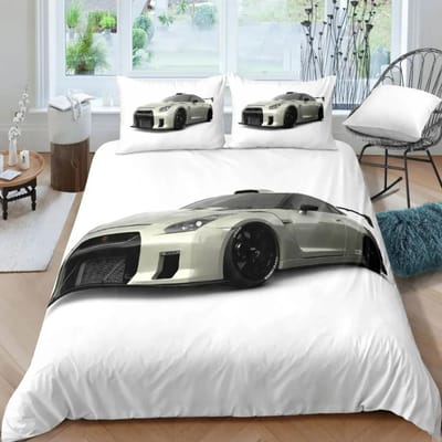 Luxe Sportwagen Beddengoedset Zwart Wit Racefiets Beddengoed Polyester Dekbedovertrek met Kussensloop voor Tieners AU Double 180x210cm