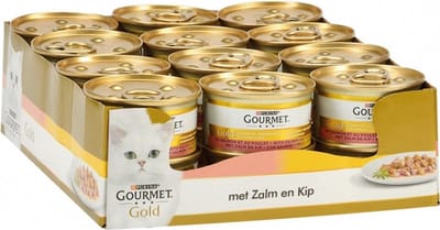 24x Gourmet Gold - Fijne Hapjes Zalm & Kip - Kattenvoer - 85g