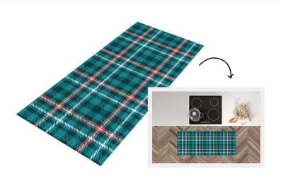 Keukenloper - Loper keuken - Plaid - Schotse ruit - Patronen - Blauw - Roze - 120x50 cm - Keukenloper vinyl