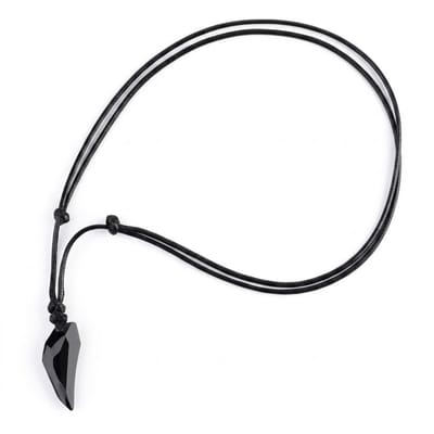 Zwarte koord ketting voor heren en dames met facetgeslepen hanger – ruwe kristal look