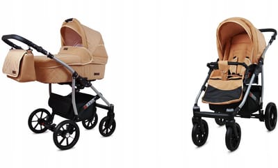 BabyLux® Kinderwagen 2in1 – QBARO - BEIGE - Opklapbare Wandelwagen incl. Reiswieg, Multifunctionele Buggy Sportstoel - Combi-kinderwagen met Luiertas, Regenhoes, Klamboe, Bekerhouder, etc.