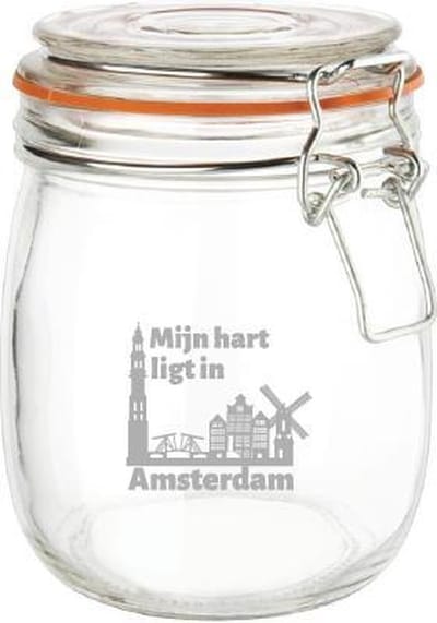 Gegraveerde Weckpot 0.75 ltr. Amsterdam