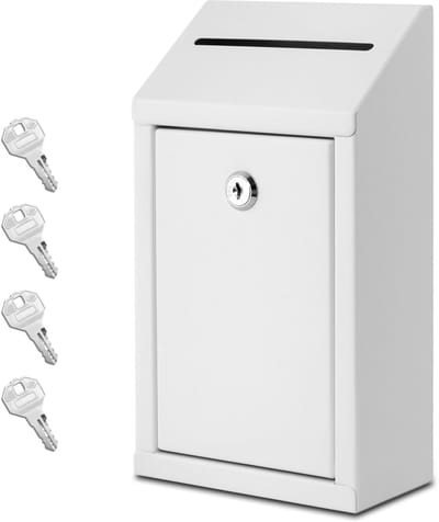 Unyqoos® Witte metalen donatiebox met slot en sleutels voor wandmontage, wit, 26*8*15 cm
