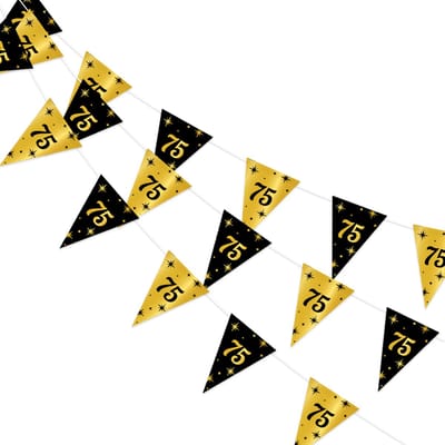 Q2P - Slingers - 75 Jaar - Verjaardag - Versiering - Decoratie - Feestversiering - Vlaggenlijn - Goud - Zwart