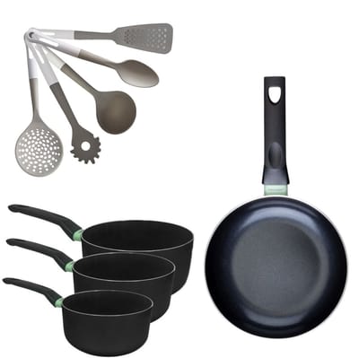 Set Koekenpan 28cm en 3 Kookpannen 16/18/20cm Fackelmann Brandao met 5 Vario keukengerei