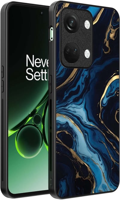 Smartphonica Telefoonhoesje Geschikt voor OnePlus Nord 3 met marmer opdruk - TPU backcover case gold blue marble design - Goud Blauw geschikt voor OnePlus Nord 3