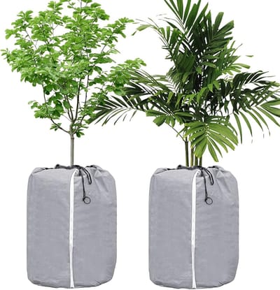 2 Stuks Thermische Potbescherming voor Planten: 50 x 45 cm, Bescherming voor Potplanten, Winterbescherming, Waterdichte Plantenzak met Rits en Trekkoord