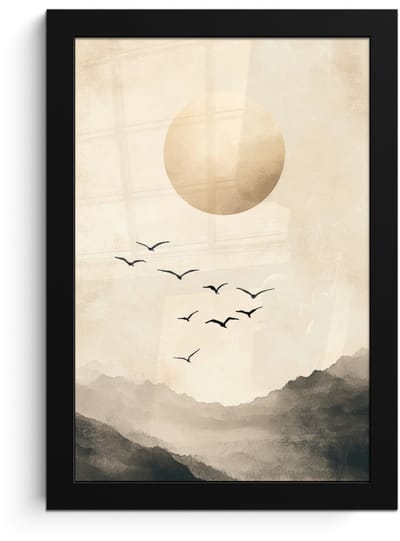 Poster in lijst - Fotolijst 20x30 cm - Posters - Landschap - Japandi - vogel - Posterlijst zwart - Decoratie - Wanddecoratie woonkamer - Muurdecoratie slaapkamer