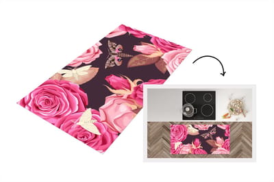 Keukenloper - Loper keuken - Rozen - Vlinders - Roze - 120x60 cm - Keukenloper vinyl