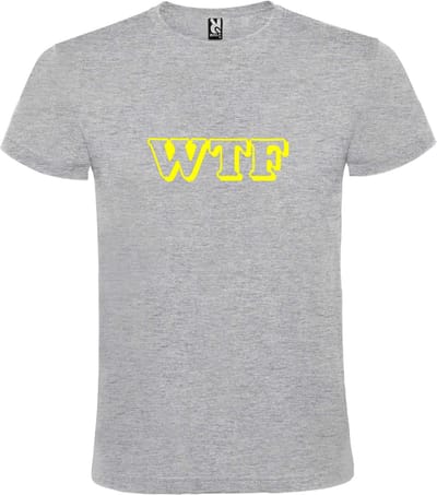 Grijs T-shirt ‘WTF’ Geel maat XS
