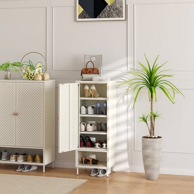 Schoenenkast Coleraine met open vak 115x43x35 cm cremewit [en.casa]