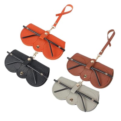 Brillenkoker - 4 Stuks - Zonnebrillenkoker - Multifunctionele Brillentas - Leer - Waterdichte Opbergtas - Draagbaar en Ophangbaar - Krasbestendig en Slijtvast - 17*8*1cm - Zwart, Oranje, Grijs, Bruin