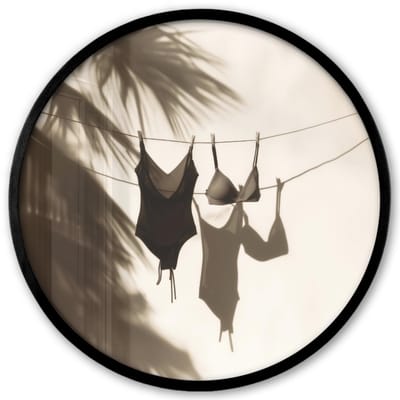 Poster in lijst Rond - Fotolijst 40x40 cm - Posters - Badkleding - Palmbomen - Schaduw - Tropisch - Ronde posterlijst zwart - Decoratie - Wanddecoratie woonkamer - Muurdecoratie slaapkamer