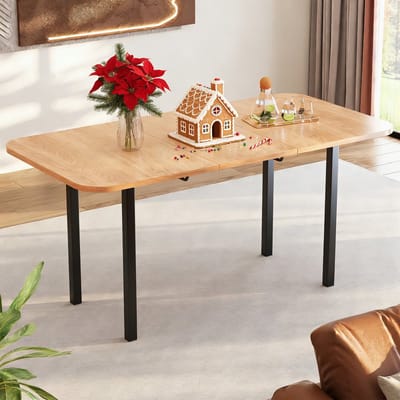 REDOM Eettafel uitschuifbaar: 120–160 cm, MDF blad met American white oak afwerking, modern minimalistisch, sterke legeringsondersteuning