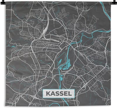 Wandkleed - Wanddoek - Plattegrond – Kassel – Blauw – Stadskaart – Kaart - Duitsland - 180x180 cm - Wandtapijt