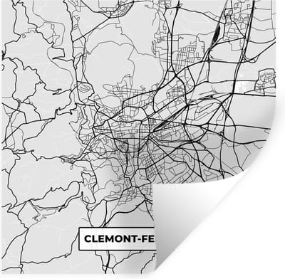 Muurstickers - Sticker Folie - Stadskaart - Frankrijk - Kaart - Clemont-Ferrand - Plattegrond - 100x100 cm - Plakfolie - Muurstickers Kinderkamer - Zelfklevend Behang XXL - Zelfklevend behangpapier - Stickerfolie