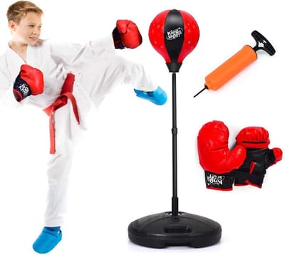 NordFalk boksbal voor kinderen - Bokspaal op voet - 80 tot 120cm - incl. Bokshandschoenen en pomp