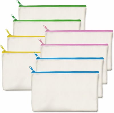 15 Stuks Lege Katoenen Canvas DIY Craft Ritszakken voor Make-up, Toiletartikelen en Stationary Opslag