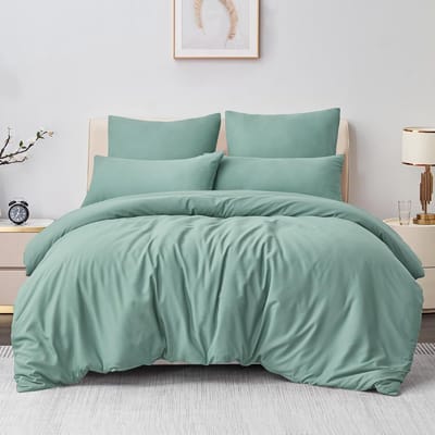 Famanu – Beddengoed set van 3 delen 200 x 220 cm in saliegroen, dekbedovertrek 220 x 200 cm en kussenslopen 80 x 80 cm, microvezel met ritssluiting, zacht en strijkvrij