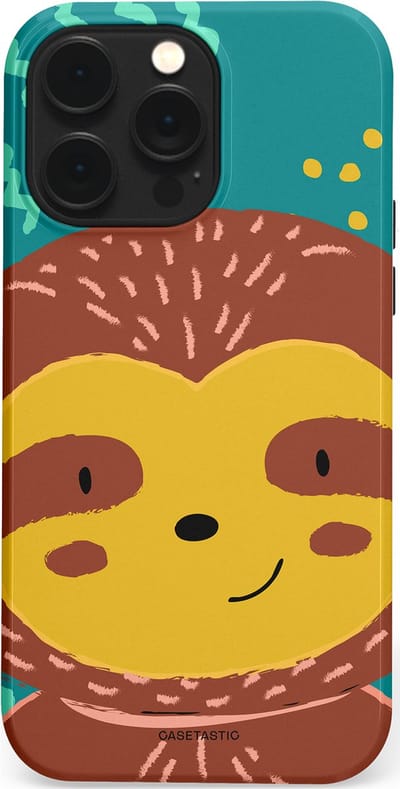 Casetastic hoesje geschikt voor Apple iPhone 14 Pro Max - MagSafe - Dubbellaagse bescherming - Vrolijke luiaard - Fashion Case - Terracotta Petrol Goud