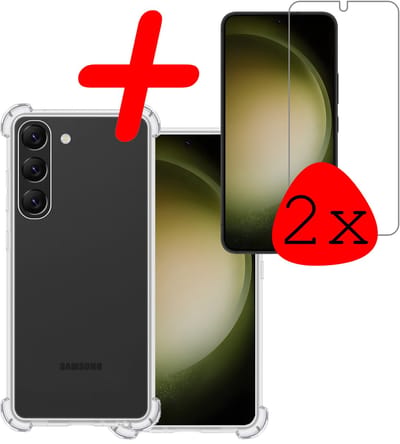 Hoesje Met Screenprotector - 2 Stuks - Geschikt voor Samsung Galaxy S23 Plus - Sterk & Shockproof - Siliconen Case - Back Cover - Telefoon Hoes - Shock Proof - Transparant