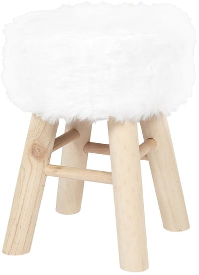 Home Deco Factory Bijzet krukje Pluche - naturel - dennenhout - D28 x H40 cm - trendy en zacht