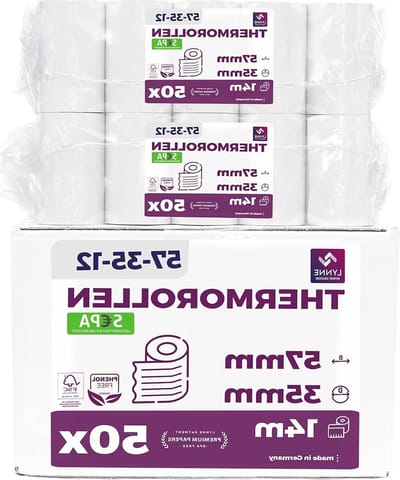 Thermorollen 57 mm x 14 m x 12 mm - kassarollen - thermopapier - bonrollen voor bankkomat - kredietkaartlezer (57 x 35 x 12) - met SEPA-tekst - 50 rollen