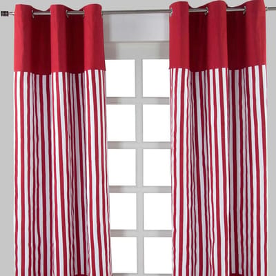 Homescapes Gardinen mit Ösen breite Streifen rot 100% Baumwolle, 137 x 117 cm