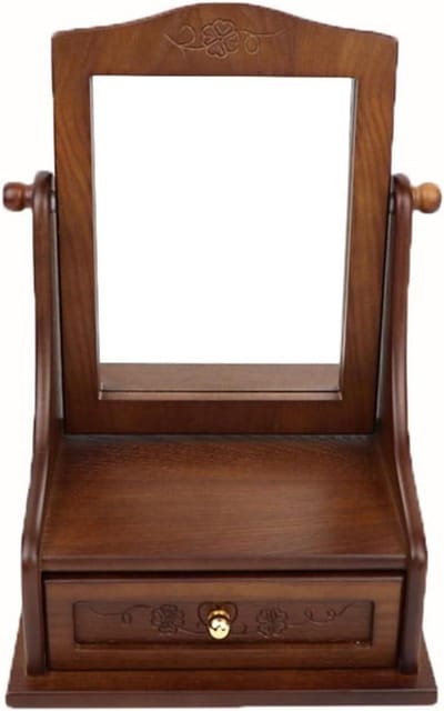 Houten Make-up Spiegel - Kaptafel Spiegel - Persoonlijke Verzorging - 360 Graden Verstelbaar - 24x17x34 cm - Natuurlijk Hout