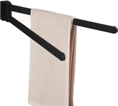 Dailygoods- Handdoekstang Draaibaar - Wandhanddoekhouder - Badhanddoekhouder - Zwart Rubber - 2 Armen - 40x6,5x2,8 cm - Handdoekhouder