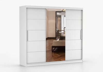 Schuifdeurkast ELBA I met Spiegel – 3-deurs kledingkast, legplanken en kledingroede – modern design – 250x218x61 cm - ELBA I (Wit)