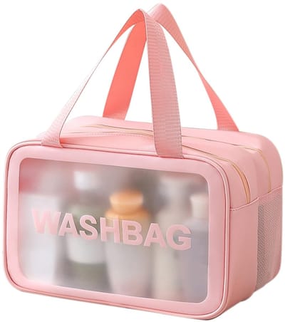 Dailygoods- Reiswaszak met dubbel vak - Transparante Toilettas - Draagbare Douchetas - Waterdichte Opbergtas - 30 x 20 x 2 cm - Ideaal voor onderweg