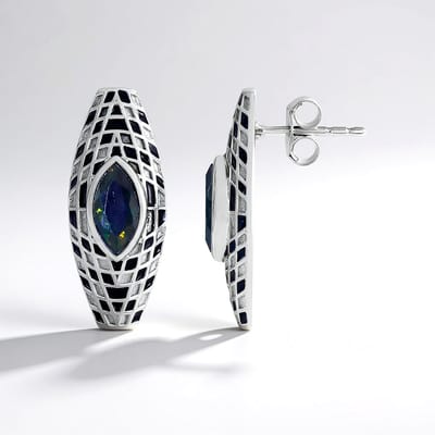 Cavill - 925 Sterling Zilver Oorbellen - Platina Geplateerd - 0,568 ct Mezezo Opaal - Marquise Slijpsel - Elegante Moderne Oorknopjes voor Dames