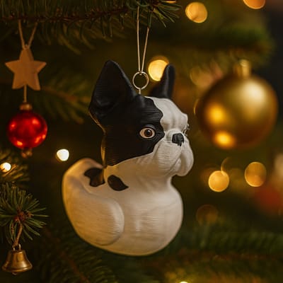 TheDuckSpecialist – Kleine Franse Bulldog Eend Kersthanger – 3D-geprint PLA Ornament – Grappige Kerst Decoratie
