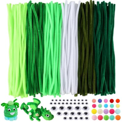 Kleurrijke Chenille Pijpenragers voor Creatieve Knutselprojecten - 200 Stuks, 30 x 6 mm, Inclusief Wobbelogen en Pompoms voor DIY Activiteiten