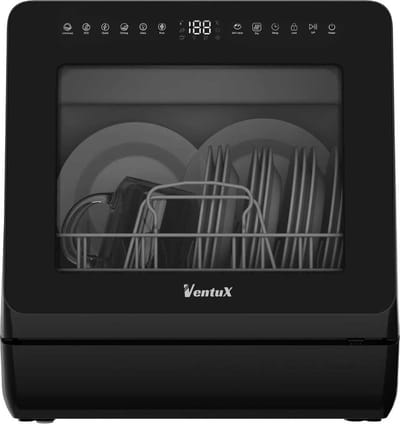 Ventux Mini Vaatwasser met Waterreservoir - 2-3 Couverts - 8 Programma's - Kleine Smalle Vrijstaande Vaatwasser - Mini Afwasmachine met UV-sterilisatie - Camping - Zwart
