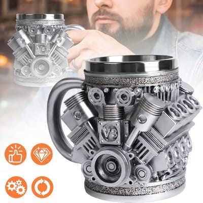 Roestvrijstalen Koffiebeker Met V8-Motor - 200 ml Milieuvriendelijk En Herbruikbaar - Handwas Autothema - Ideaal Voor Roadtrips, Autoshows En in De Garage