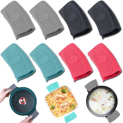 Siliconen handgrepen voor potten, 8 stuks, siliconen hulpgreep, hittebestendige handgreephouder, antislip, hittebestendig, beschermhoes voor gietijzeren pannen voor braadpannen, ovenschalen