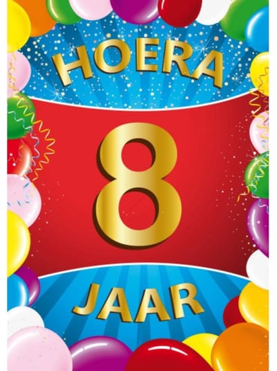 Bellatio Decorations Verjaardag deurposter - 8 jaar - multi - 59 x 84 cm - feestartikelen