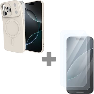 Cazy hoesje geschikt voor iPhone 17 Pro Max Hoesje geschikt voor MagSafe + 2-Pack Tempered Glass - Color Backcover - Ivory