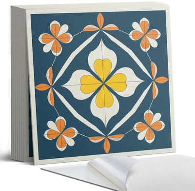 Coloray Plaktegels - Bloemenpatroon met symmetrie Portugese Tegels - 30 cm x 30 cm - Marine Plaktegels - 9 stuks - Vierkant PVC Tegels - Plaktegels Keuken - Zelfklevende Vloertegels - Vinyl Tegels - Zelfklevende Tegels