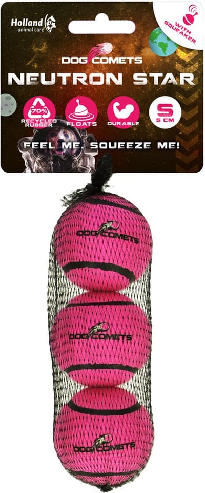 Dog Comets Neutron Star - Hondenbal met pieper - Ø 5 cm - Hondenspeelgoed - Tennisbal - Stuiterende tennisbal - Roze - 3 stuks