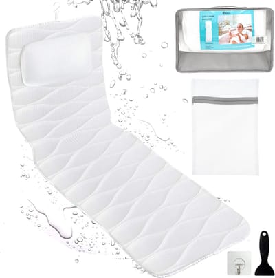 W&Z Badkussen voor het hele lichaam(126x42cm) - badkussens met hoofdsteun met 21 antislip zuignappen - incl. reistas, ophanghaak en schaper - Wit