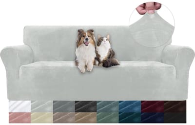 Fluwelen Bankhoes 3 Zits, Universele Stretch Bankhoezen Met Armleuningen, Elastische Soft Sofahoes Voor Woonkamer, Krasbestendig Sofa Meubelhoes Voor Honden Kat Huisdier, Zilvergrijs