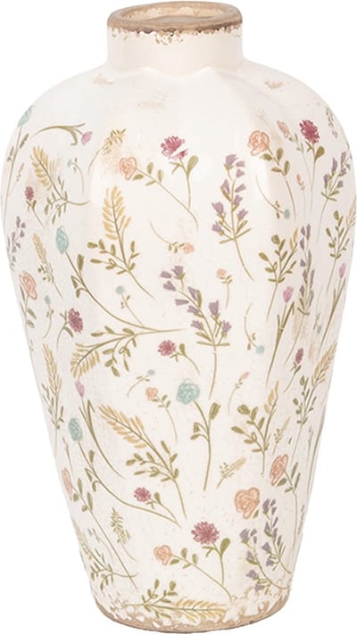 Clayre & Eef Vaas Ø 17x30 cm Beige Roze Keramiek Bloemen