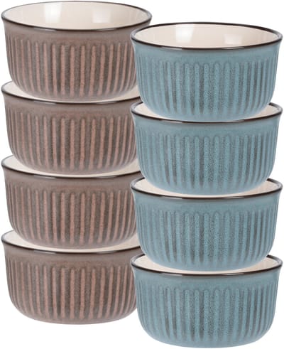 Soepkom Striped set - blauw / bruin - 14 x 7 cm - keramiek - kommetjes - 500 ml