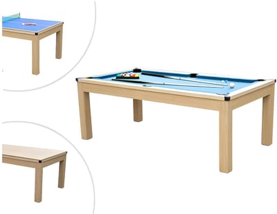 Vente-unique Moduleerbare tafel - Biljart en tafeltennis BALTHAZAR - 213 x 112 x 81.5 cm - Blauw L 213.4 cm x H 81.5 cm x D 111.8 cm